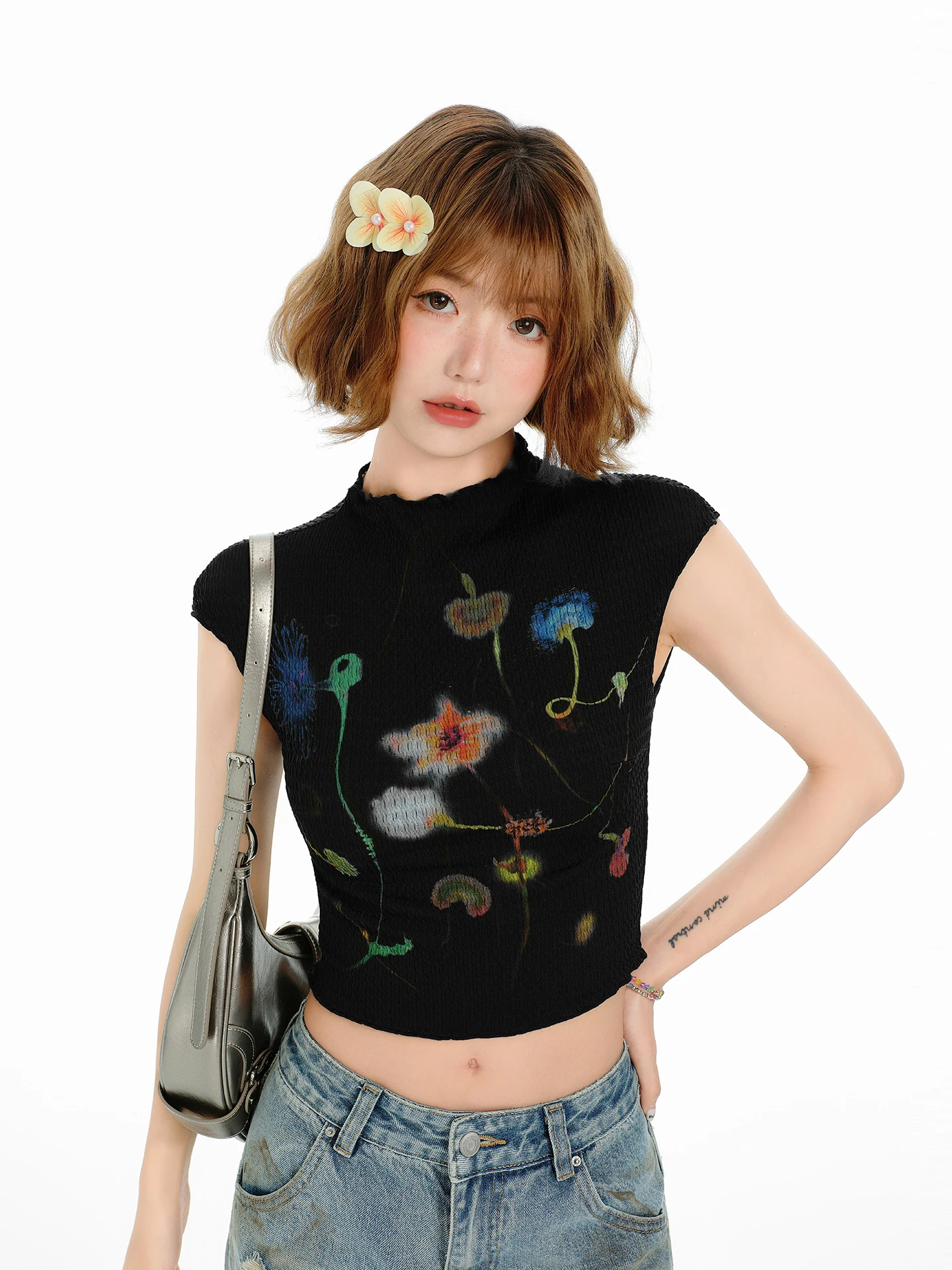 Girlyhalo American Retro Print Sexy Short Sleeve T-Shirt Women's Summer Slimming Top Cool Style Creative Pattern Polyester Fa...