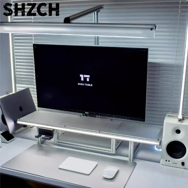 Modular Monitor Stand Riser Acrylic & Aluminum Alloy Desktop Shelf Ergonomic Computer Screen Holder Modern Office Desk Organizer