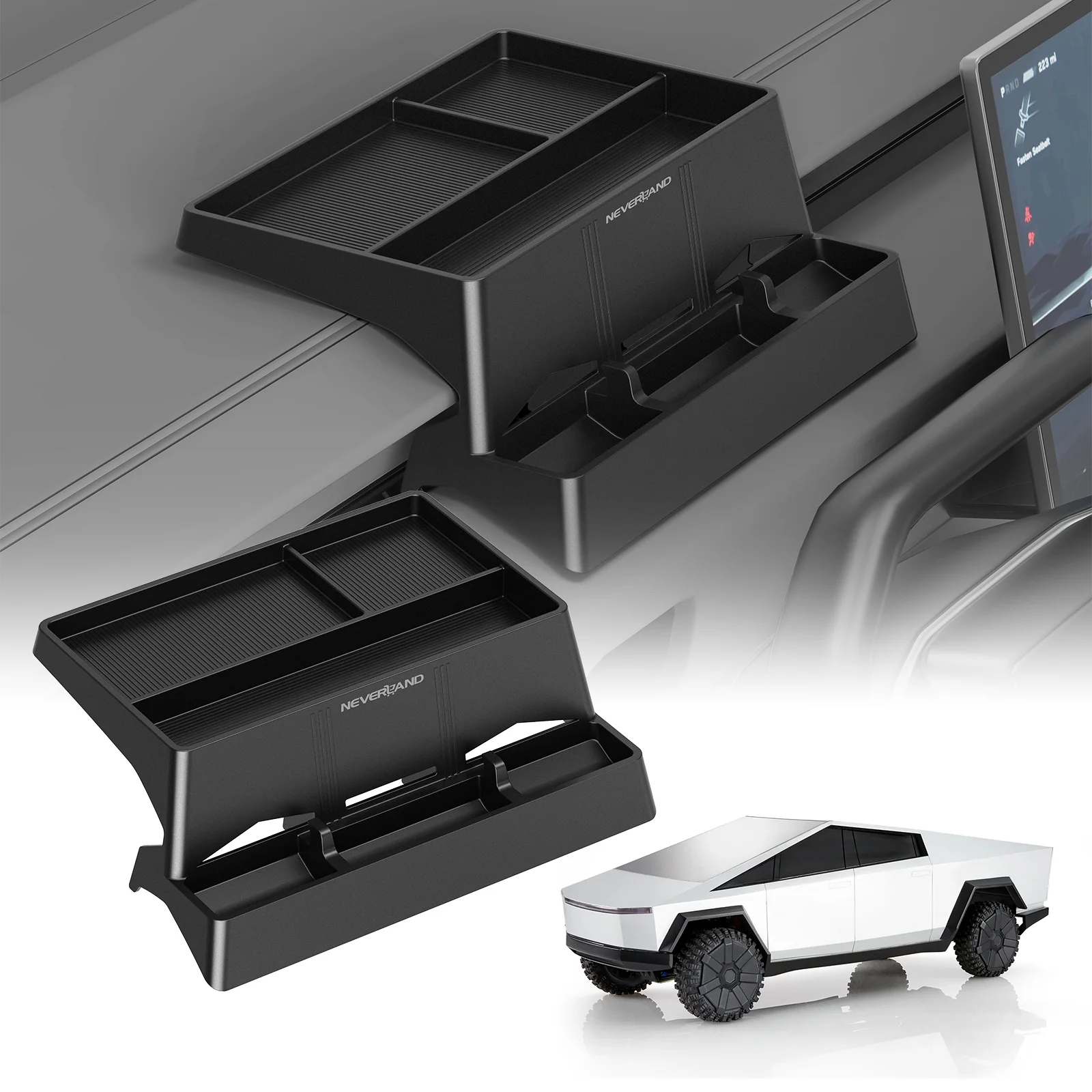 

NEVERLAND Center Console Organizer, Behind Screen Storage Box for Tesla Cybertruck, Phone Holder Truck Accessories