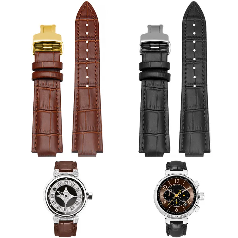 Correa de reloj de cuero para Louis Vuitton TAMBOUR HORIZON LV TAMBOUR Q11410 original, correa de reloj de piel de vaca con apertura convexa de 21x12mm para hombre