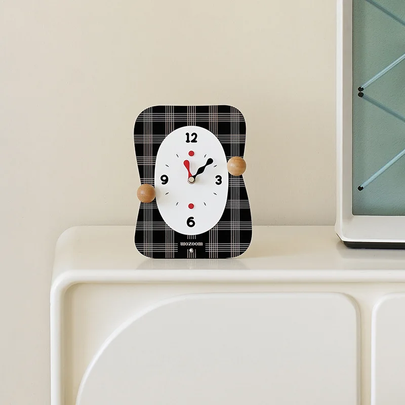 

Modern Simple and Elegant Table Clock Creative Silent Desk Clock with Unique Wood Handle Design Decorative Home Office Clock