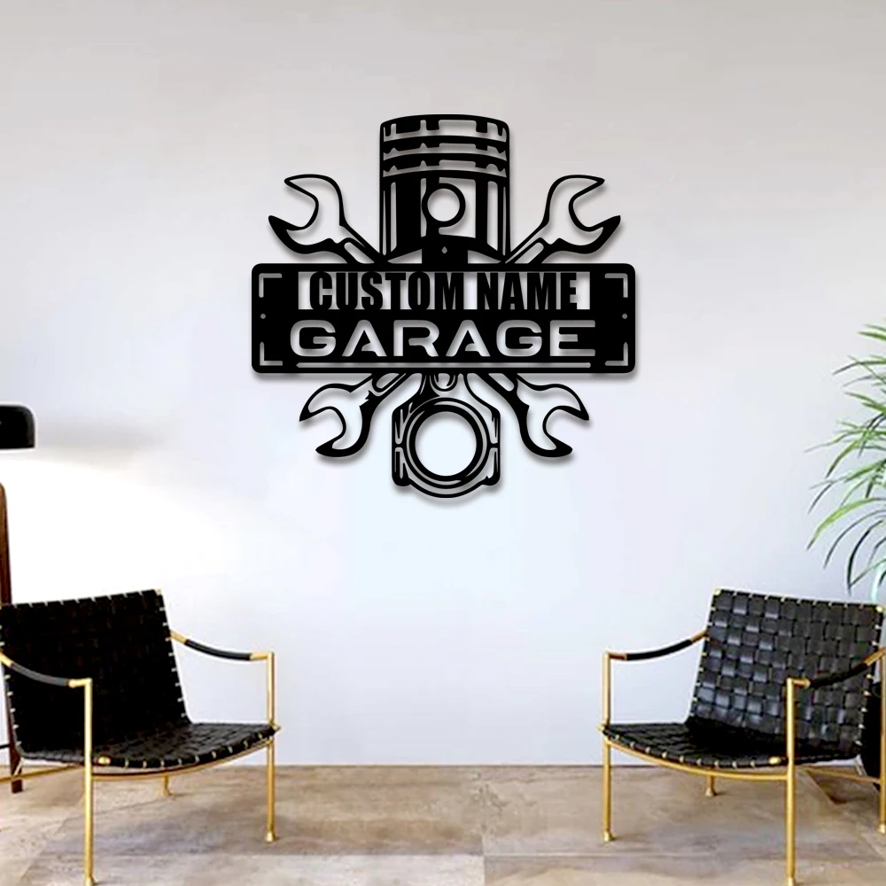 1pc Engine piston garage funny Custom Name Iron Wall Signs Iron Wall Plaque For Wall Decor