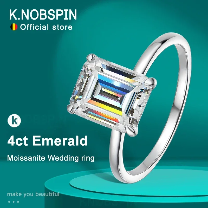 

New 4ct Emerald Moissanite Ring s925 Sterling Sliver Plated 18k White Gold Wedding Band Engagement Rings For Women