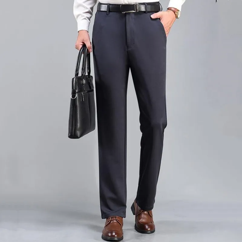 

Summer Men's Smart Casual Pants Dark Blue Black Grey Suit Pants Elastic Straight Leg Trousers Men Formal Trousers High Guality