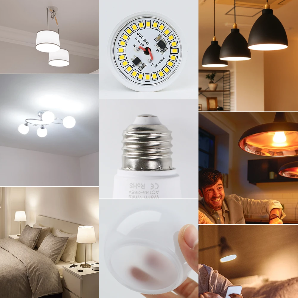 หลอดไฟ LED 4 ชิ้น/ชุด ขั้ว E27 ใช้ไฟ AC 220V ชิป SMD2835 กำลังไฟ 3W 6W 9W 12W 15W 18W สำหรับใช้ในบ้าน ห้องภายในอาคาร แสงสีขาวโทนเย็น/โทนอุ่น