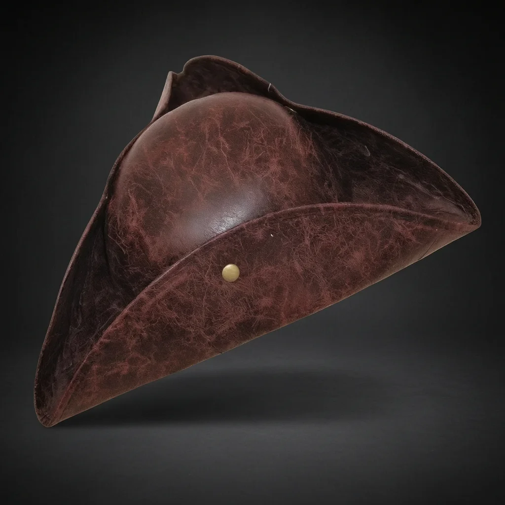 Captain Hat Pirate Cosplay Faux Leather Brown Strap Triangular Nail Buckle Vintage Button Masquerade Party Costume