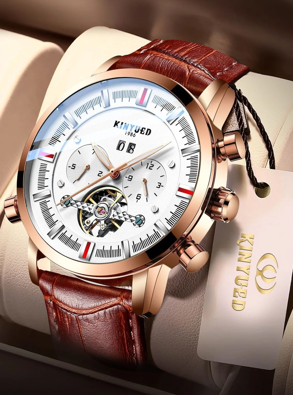 ساعة ميكانيكية متعددة الوظائف من KINYUED، ساعة أوتوماتيكية للرجال، ساعة ميكانيكية، ساعة رجال الأعمال
