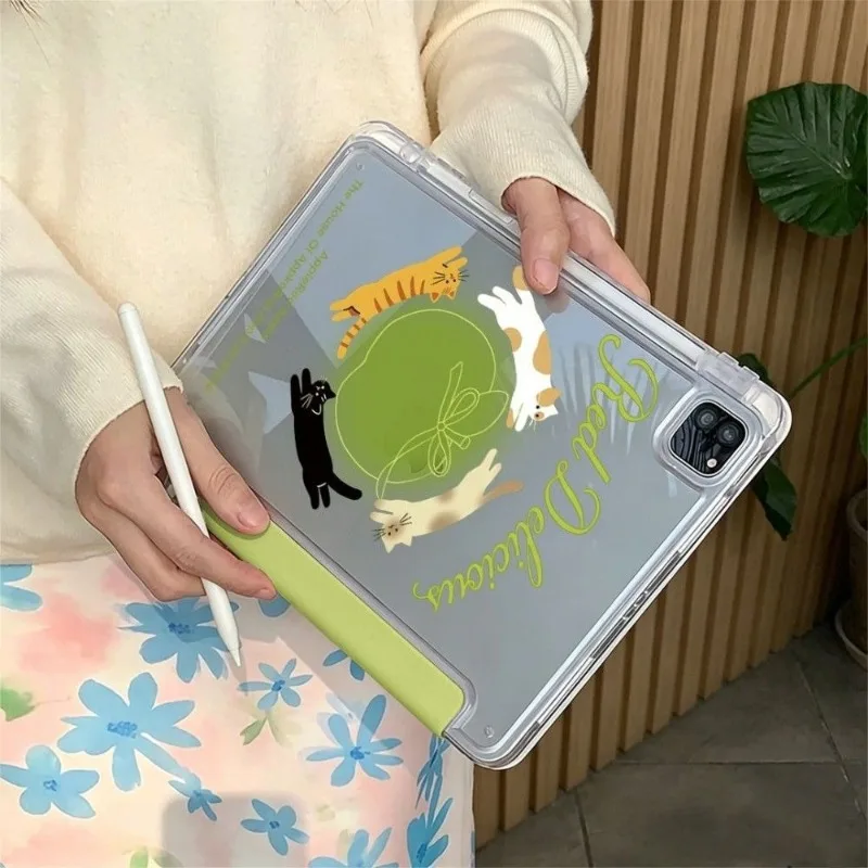 Green Apple Cat 3+Y-Shaped Folding Cover for Samsung Tab S7 S8 S9 S11 11 Tab S6/S10 Lite Samsung S10 S9 S7 12.4 Inch A9 Plus 11