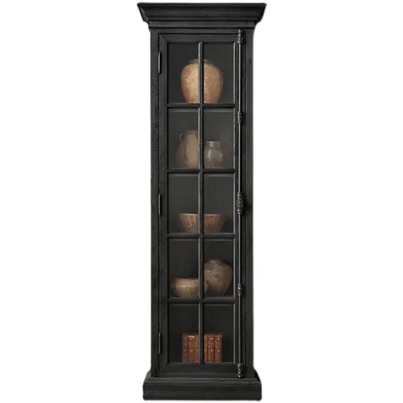 

Single door bookcase Bookshelf display case American retro old glass double door wine cabinet Bathroom cabinet
