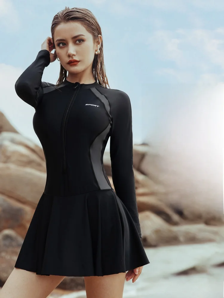 

Новинка 2024: Женский купальник-платье больших размеров с длинным рукавом, консервативный, солнцезащитный, для дайвинга, летний, с эффектом похудения