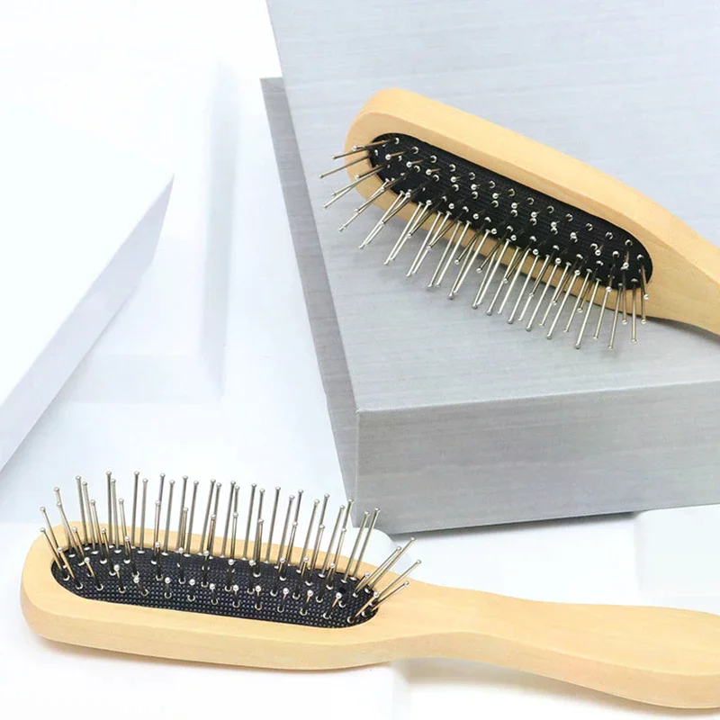 

Portable Wooden Air Cushion Comb Natural Wood Comb Steel Metal Hair Brush Scalp Detangler Hair Comb Salon Styling Hair Tools