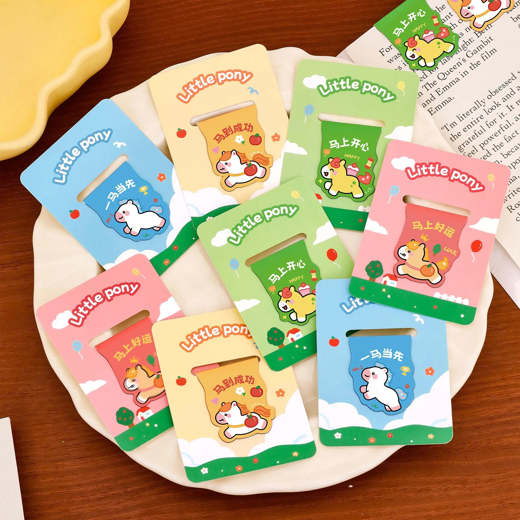 12 Pcs Year of The Horse Magnetic Bookmarks Cute Magnetic Book Folder Student Creative Stationery Pony Magnet New Year Gifts