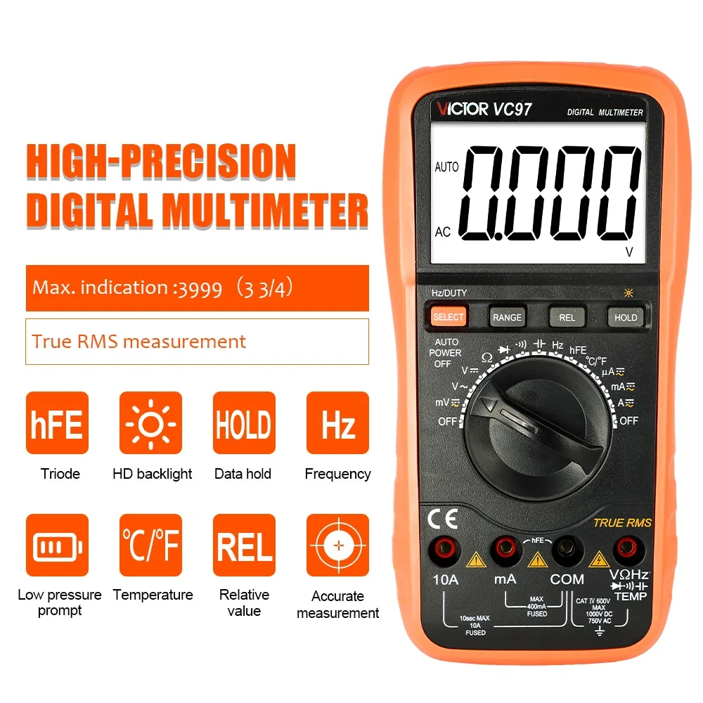 New VICTOR VC97 Auto Digital Multimeter Ranging True RMS 3999 Counts Resistance Test Capacitance Voltage Current Meters