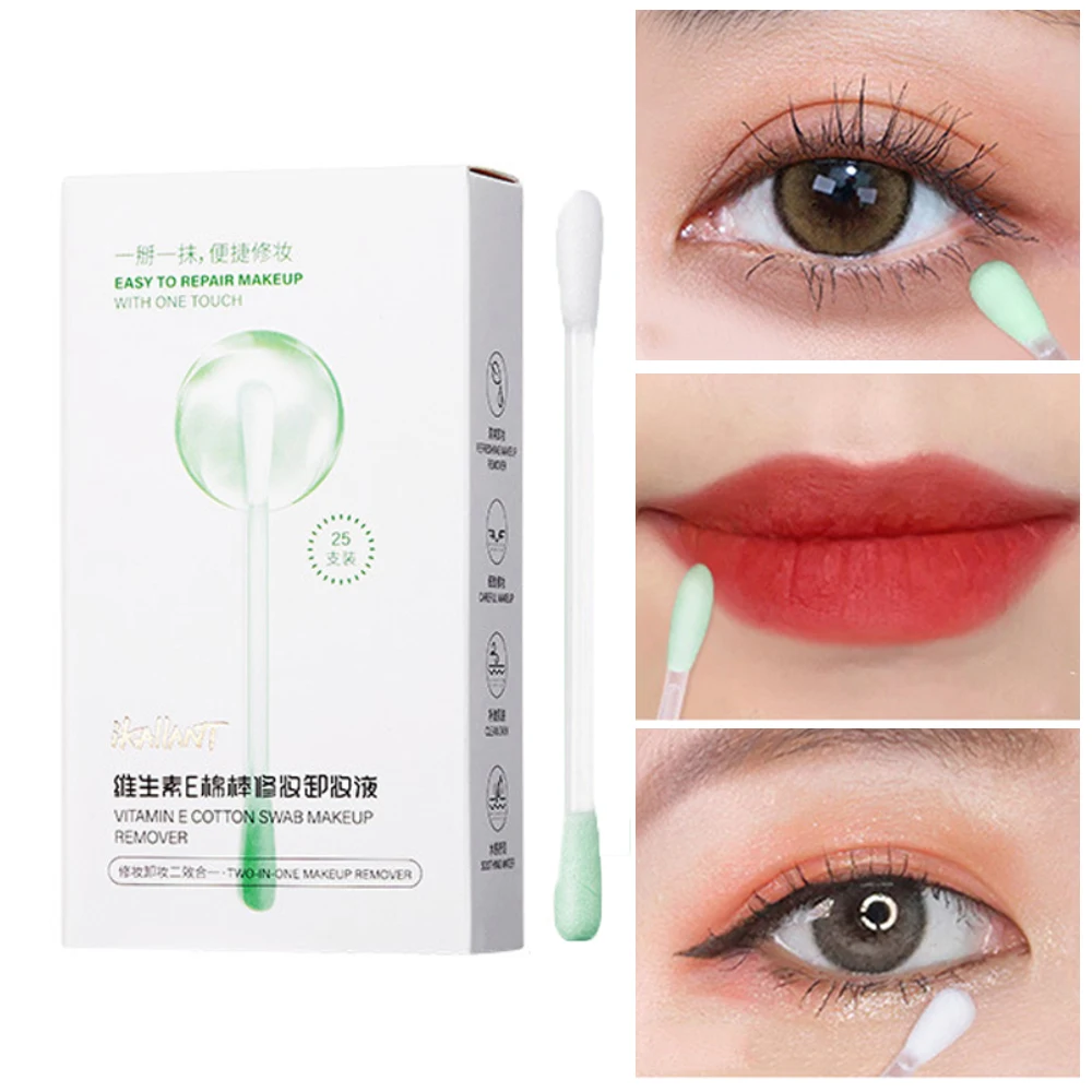 ikAllANT メイク落とし綿棒 - 25本 - クレンジング液で事前に浸した、折りたたんですぐに使える、美容クリーニング、