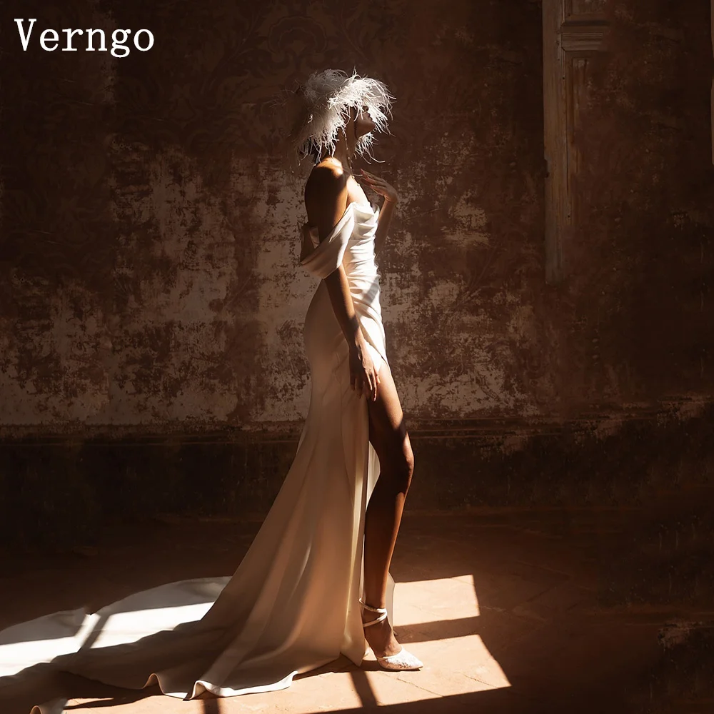 

Verngo Simple Mermaid Bridal Gowns Off The Shoulder Front Split Boho Bride Dresses Women Beach Prom Wedding Dress Customized