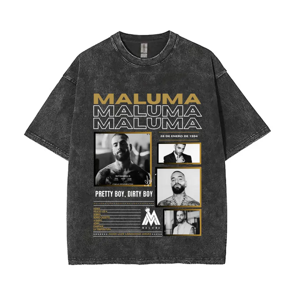 Vintage Washed Rapper Maluma Pretty Dirty Europet Tour 2025 T-shirt Men Women Fashion Oversized Tshirt Male Hip Hop Streetwear - Image 3