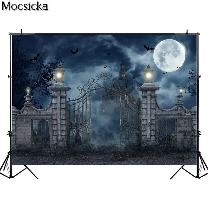 خلفيات للتصوير الفوتوغرافي للهالوين قلعة مسكون ليلة داكنة قمر الديكور صورة عائلية للأطفال عيد ميلاد خلفية كابينة تصوير