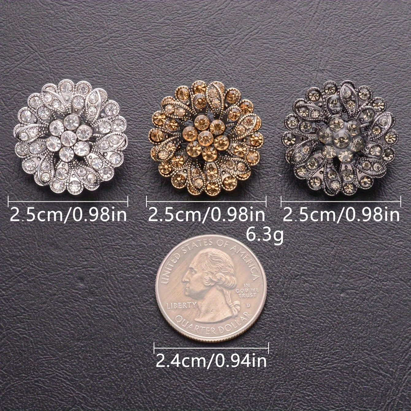 3/6pcs Three Layer Rhinestone Vintage Flower-Shape Metal Buttons For Clothing Decorative DIY Fashion Sewing Buttons 25mm