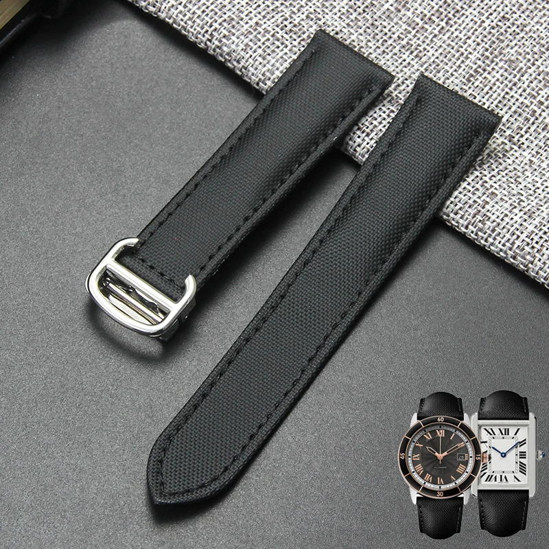 

Для Cartier Black Bay Tank унисекс ремешки для часов с магнитной пряжкой и плоским интерфейсом спортивный нейлоновый холщовый ремешок черный 18 20 мм