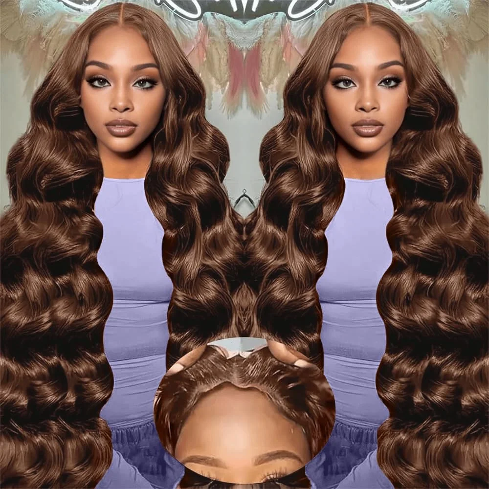 

Body Wave 44 Inch 13x4 Chocolate Brown HD Lace Front Wigs Human Hair Brazilian Colored 13X4 Transparent Lace Front Wig 220 Density Chocolate Brown Human Hair Body Wave Wigs High Density Transparent Body Wave Wig