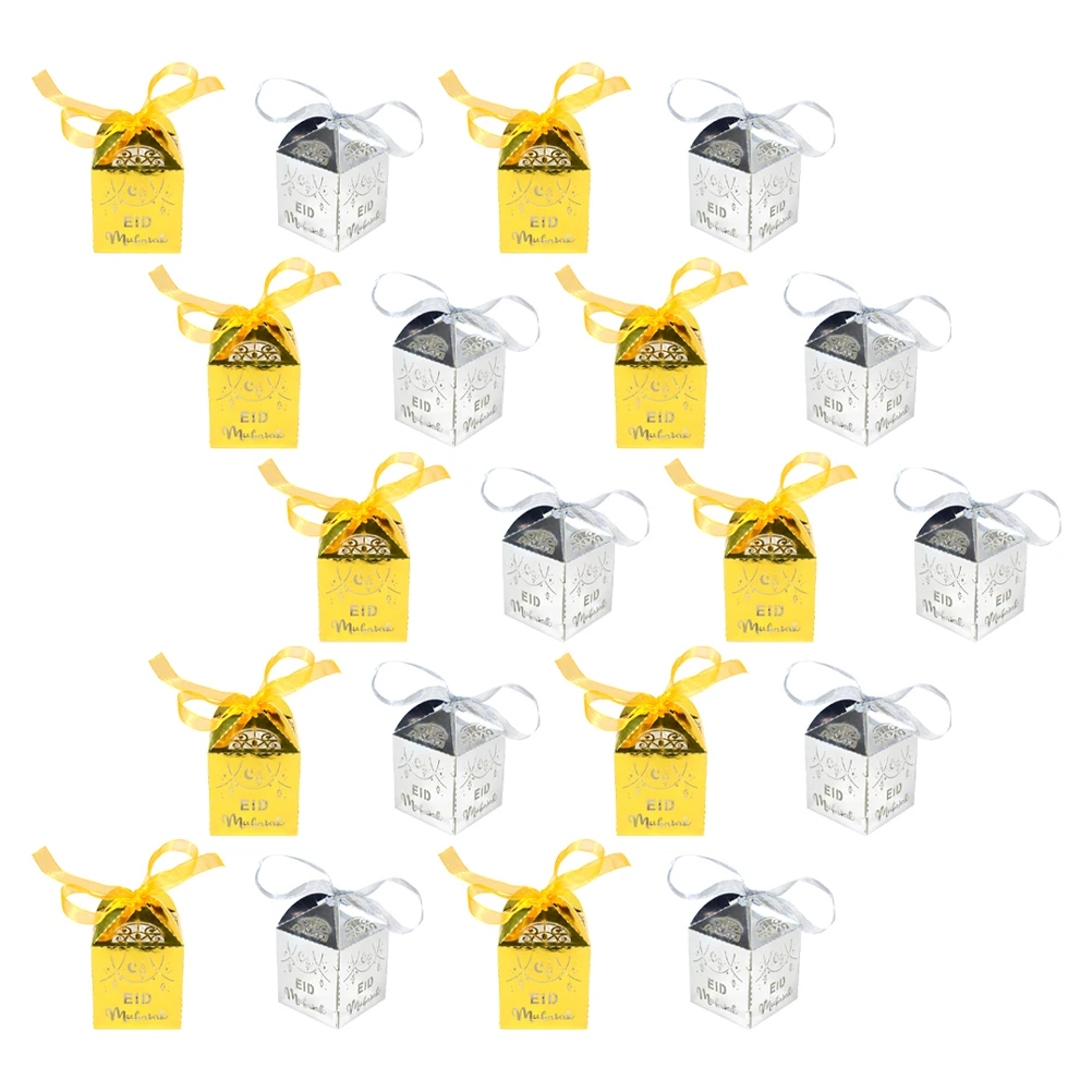 

20pcs Candy Boxes Gift Wrapping Hollow Eid Mubarak Paper Bags Present Storage Kids Eco Friendly Rich Colors Delicate