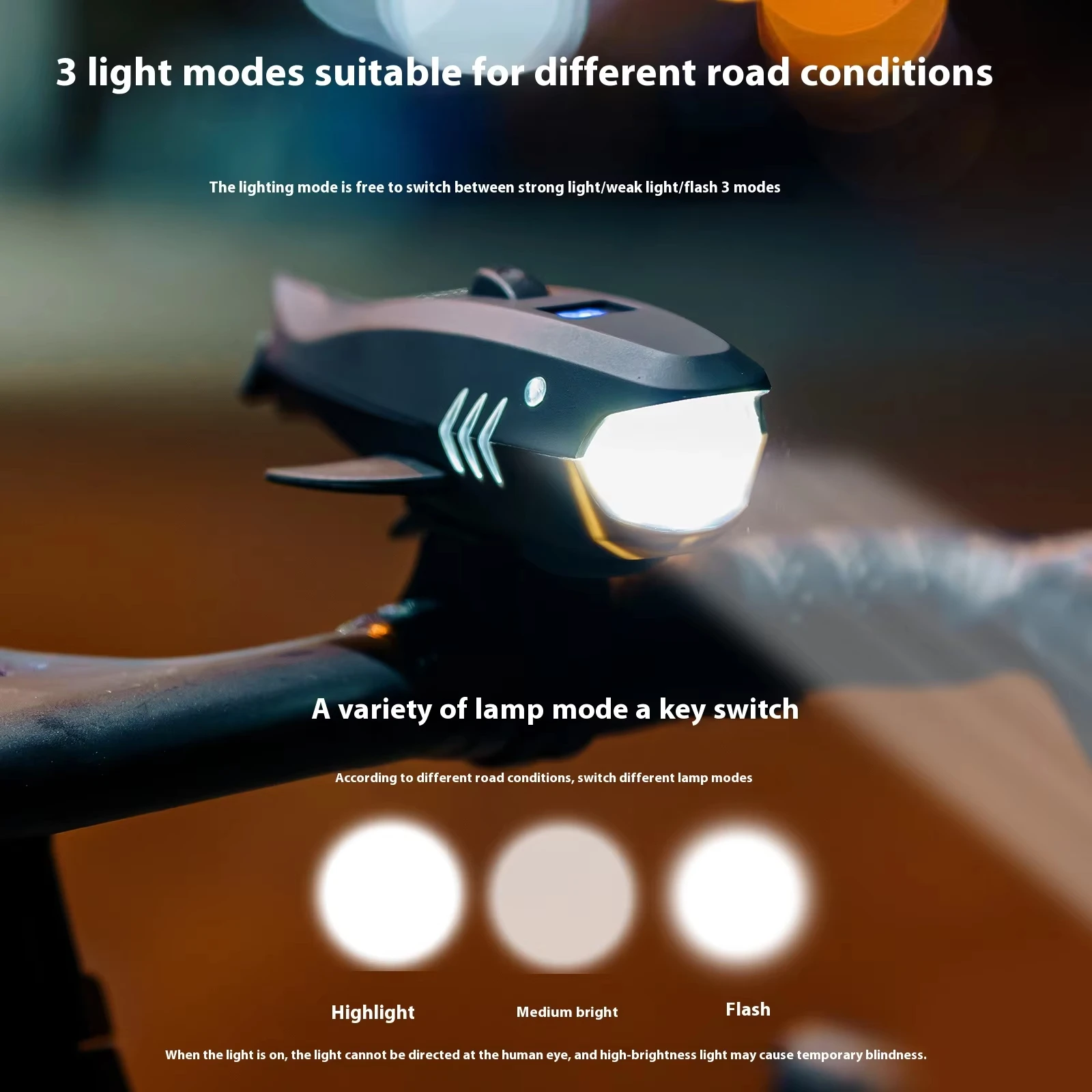 

OFFBONDAGE Bicycle Horn Light Children Cartoon MTB Road Bicycle Light Bell Type-C Rechargeable Cycling Headlight Waterproof