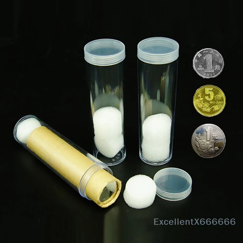 Clear Plastic Roll Coins Storage Tube 19-32mm Diameter Protective Holder for Coin Collecting Small Empty Storage Box Tool