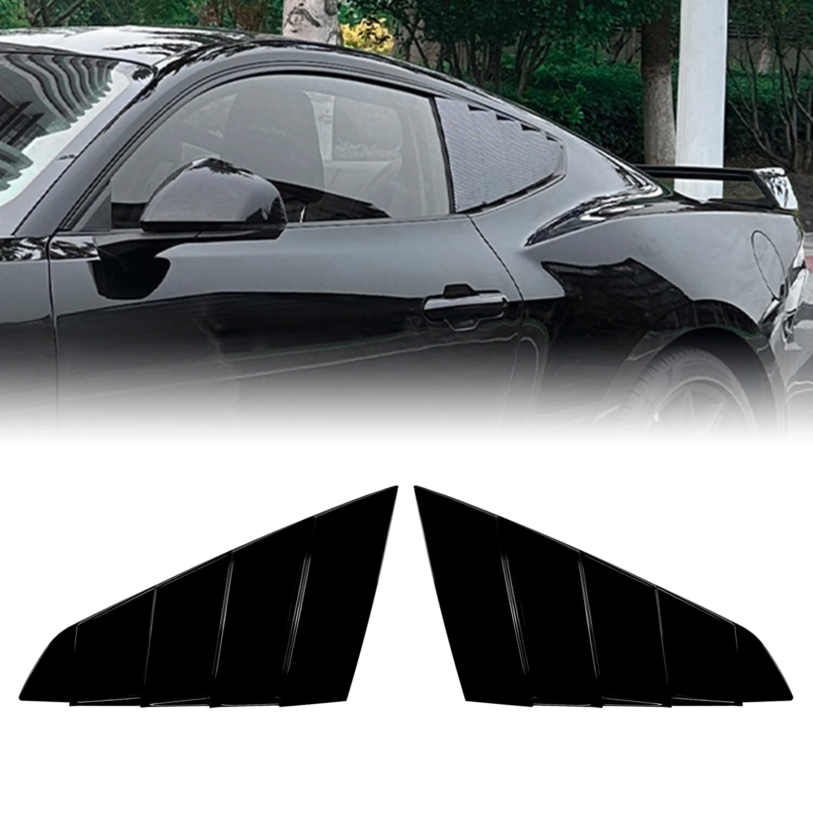 For Ford Mustang MK7 2024-2026 Rear Window Side Louver Shutter Cover Carbon Fiber Look/Gloss Black Windshield Blind Shade Trim