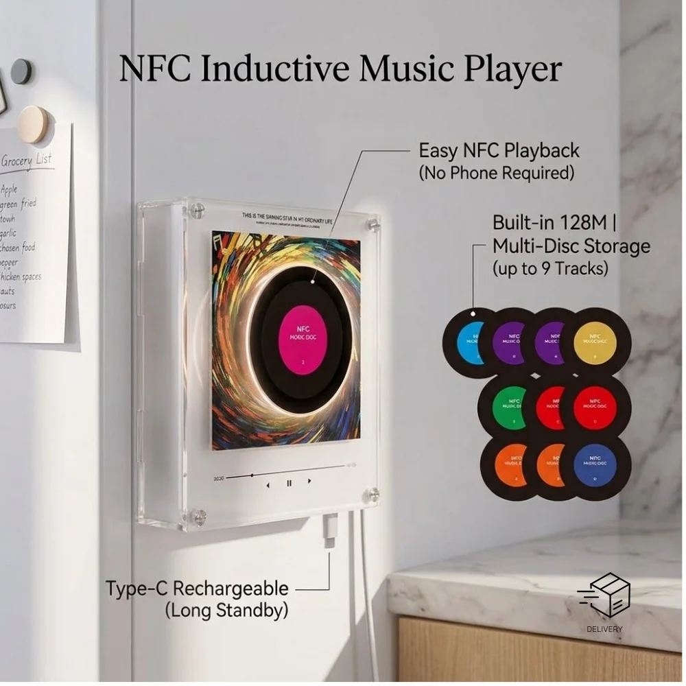 Fridge Magnet Music Player Rotating Acrylic Record Album Induction Night Light Smart Vinyl Audio Home Decor Gift