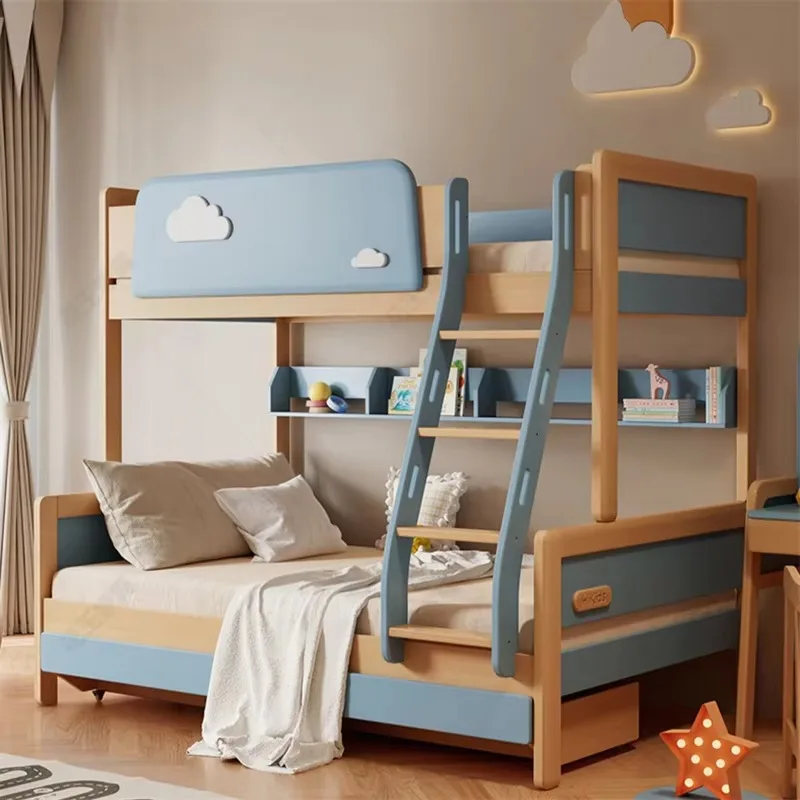 

Современная многофункциональная двухъярусная кровать из дерева для детей с лестницей и книжным шкафом, хит продаж