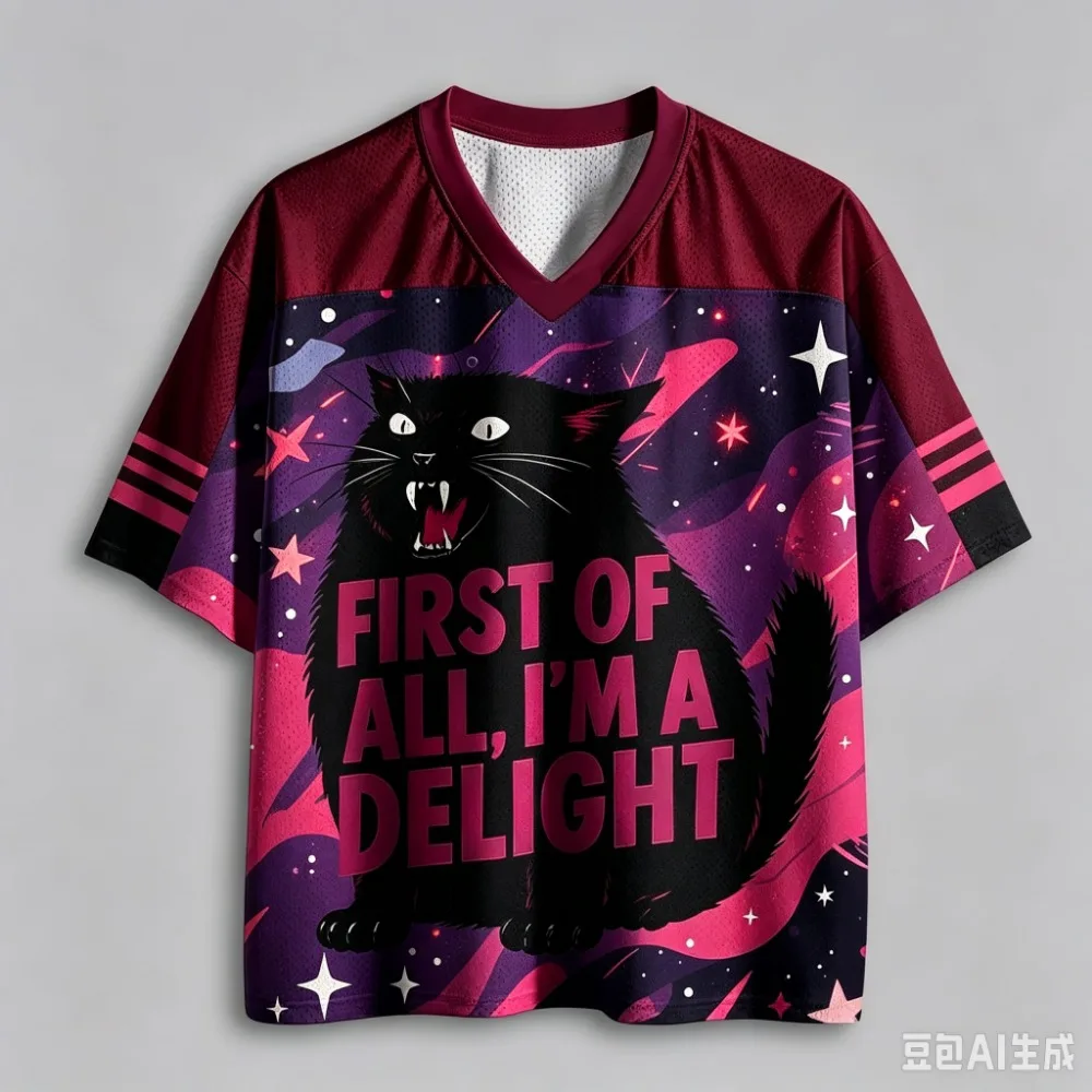 Angry Cat 3D-gedrucktes T-Shirt für Männer und Frauen mit V-Ausschnitt, Übergröße, modisch, lässig, atmungsaktiv, schnelltrocknend, geeignet für Outdoor-Aktivitäten, Eltern-Kind-Kleidung – Detail 4