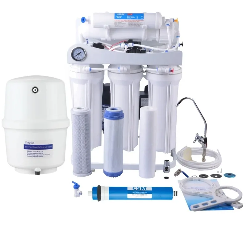 7 Stage Reverse Osmosis Water Purifier System 50/75/100GPD Electric Household Reverse Osmosis Water Filter System