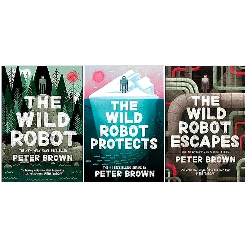 3pcs English Version Kids Robot Adventure Paperbacks, Youth Reading Story Books, Wilderness Survival Fiction Novels