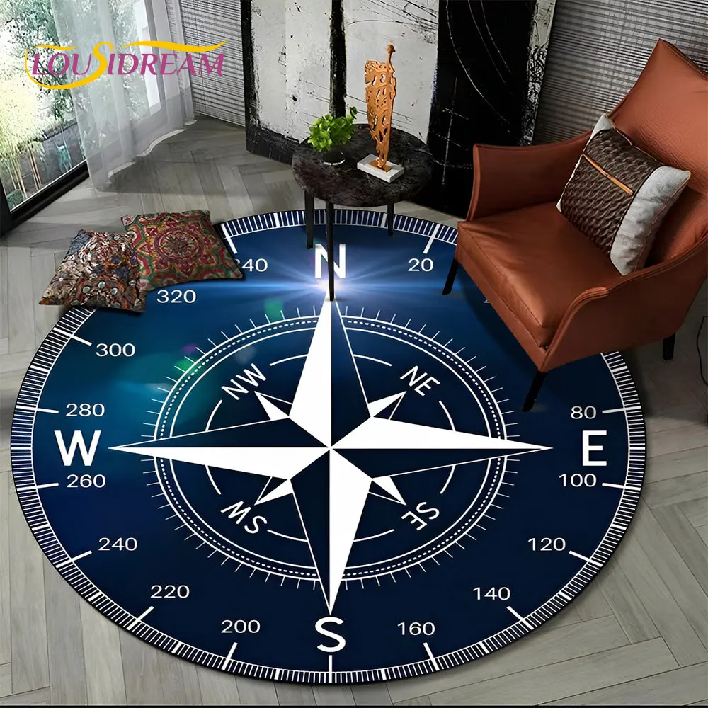 3D Retro Compass Series Circle Area tappeto, tappeto rotondo tappeto per soggiorno camera da letto divano Foot Pad Decor tappetino antiscivolo regalo