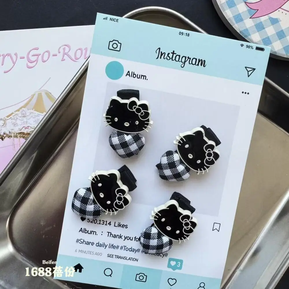 Sanrio Pied de poule Amore Hello Kitty Fermaglio per capelli Dolce e carino Kitty Cat Frangia Clip laterale Forcina Accessori per capelli per ragazze dolci Forcina