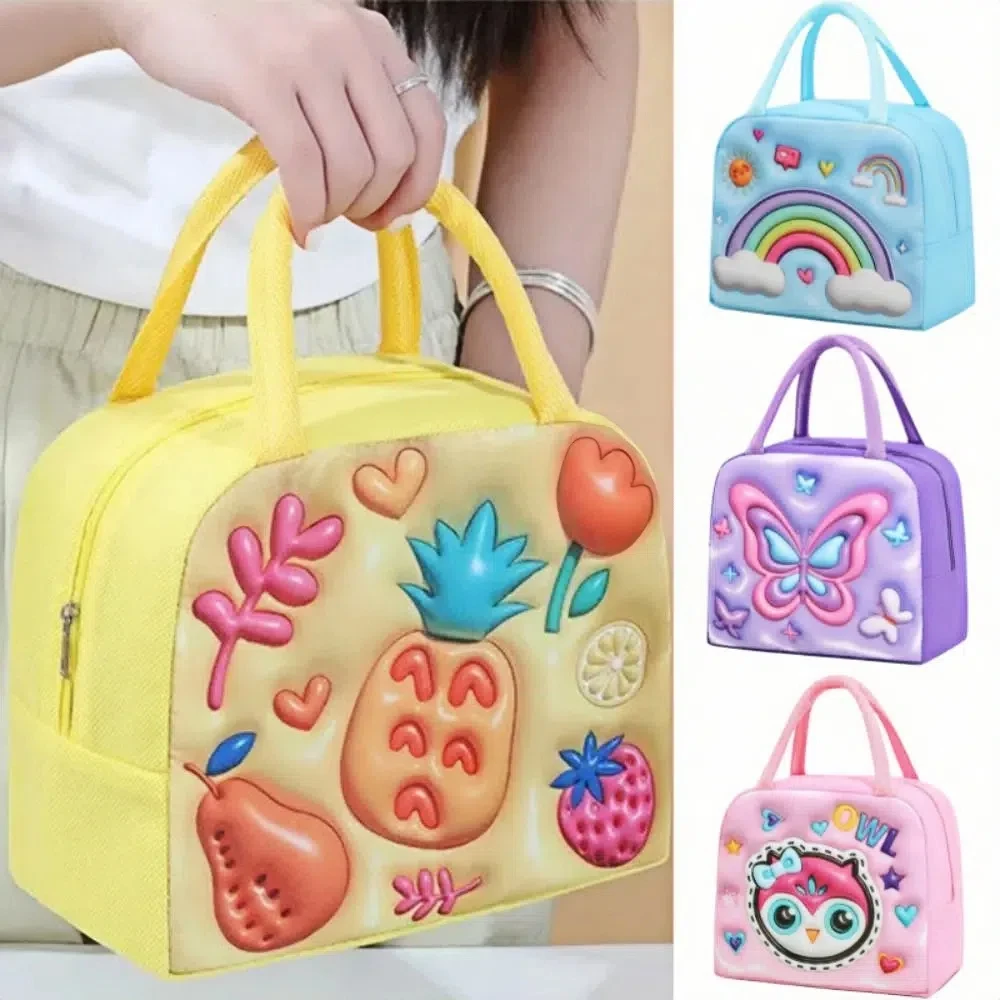 

New 3D Children's Lunch Box Bag Cartoon Thickened Thermal Insulation Bag Cool Storage Aluminum Foil Fresh Storage Bag For Kids