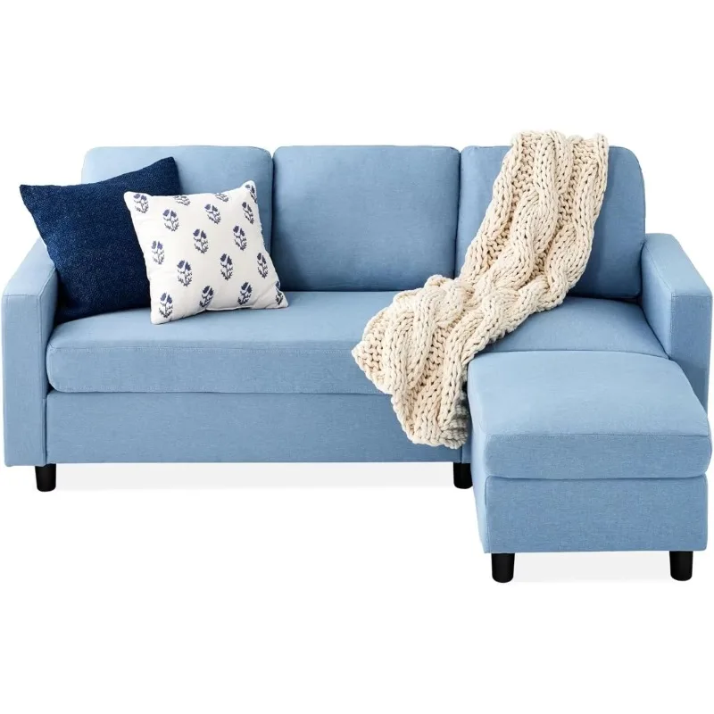 Sectional Sofa for Home, Apartment, Dorm, Bonus Room, Compact Spaces w/Chaise Lounge, 3-Seat, 680lb Capacity - Light Blue