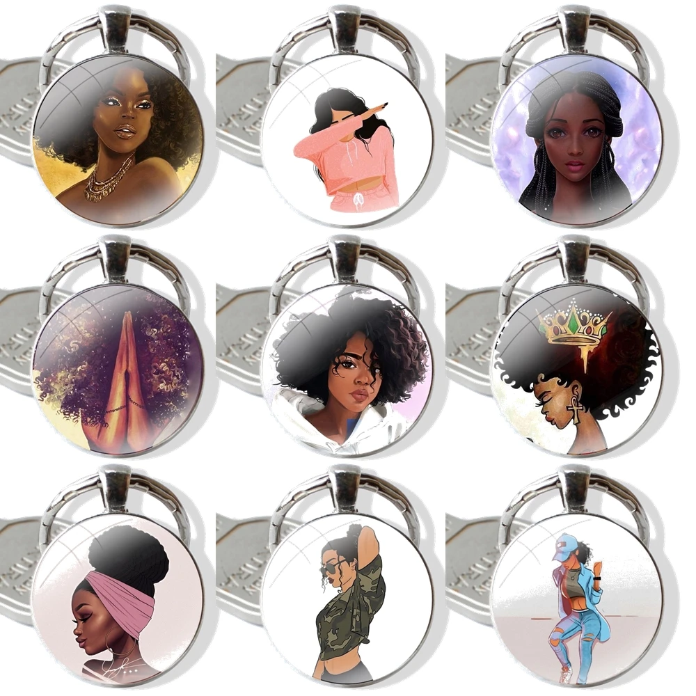 Keychain Handmade Glass Cabochon Key Ring Holder Pendant Key Chains 2bunz Melanin Poppin Aba