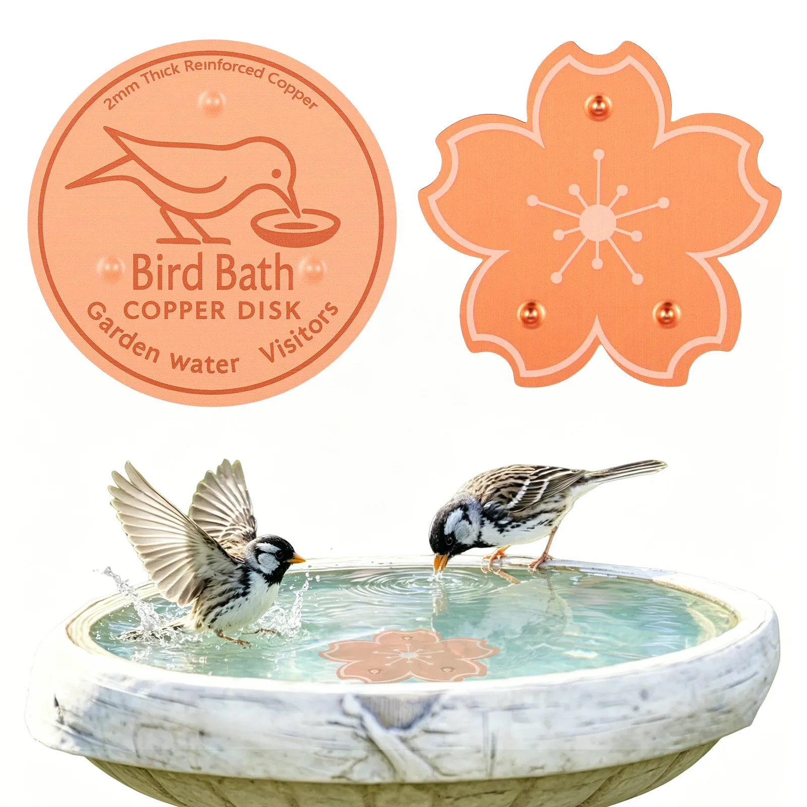 2Pcs Universal Bird Bath Copper Disk With 3 Point Support Support All-Season Birdbath Bowl Purifier Plate for Outdoor Backyard