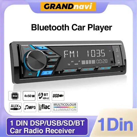 Grandnavi 1Din MP3 자동차 라디오 오디오 스테레오 FM Aux 입력 수신기 SD/USB 12V 대시 내 블루투스 멀티미디어 자동 라디오 플레이어