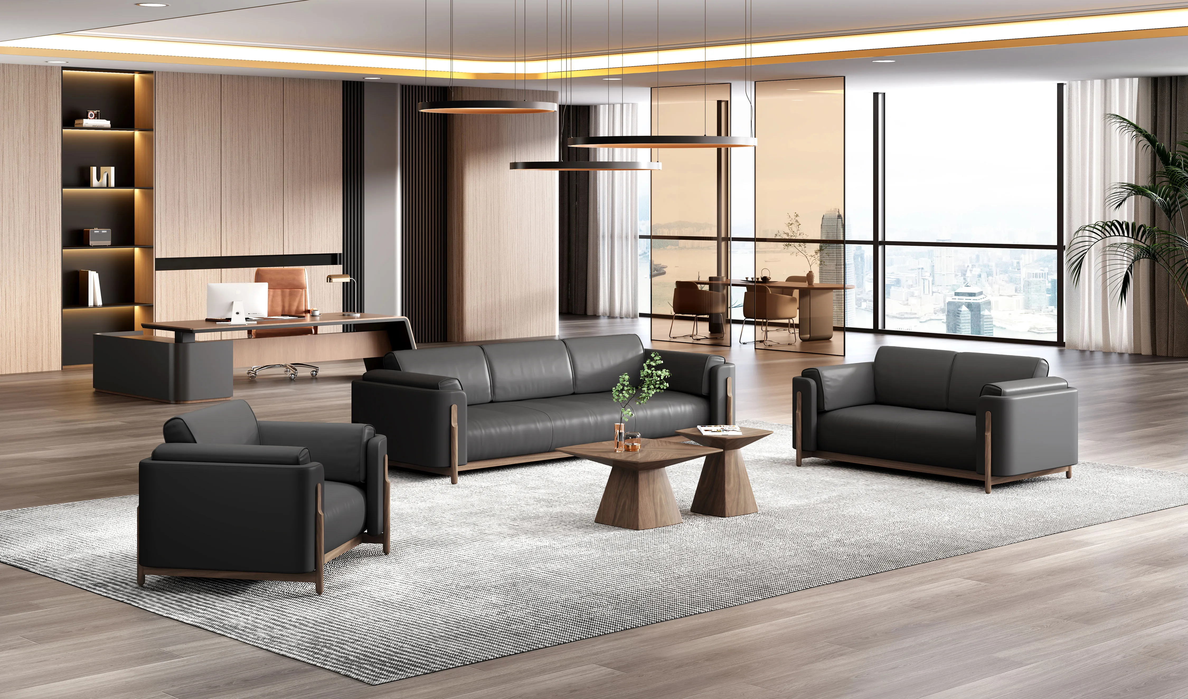 Fashion Modern Leather Wooden Frame Office Hotel Reception Furniture Sofa Couch Home Office Furniture Reception Sofa
