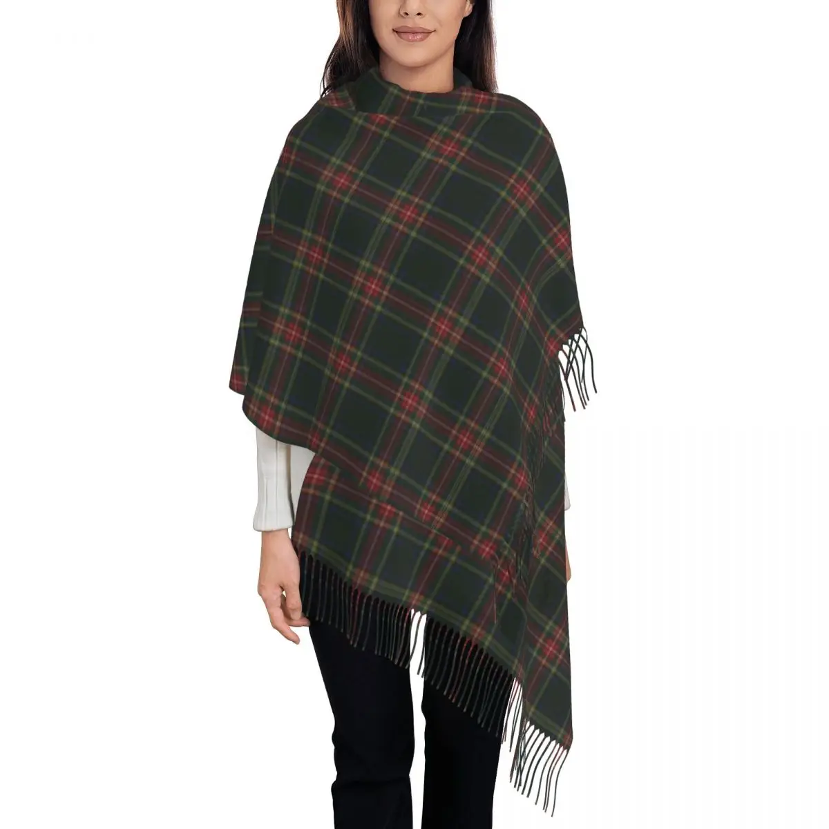 Lady Long Stewart Black Tartan Scarves Women Winter Fall Thick Warm Tassel Shawl Wrap Scotland Scottish Art Scarf