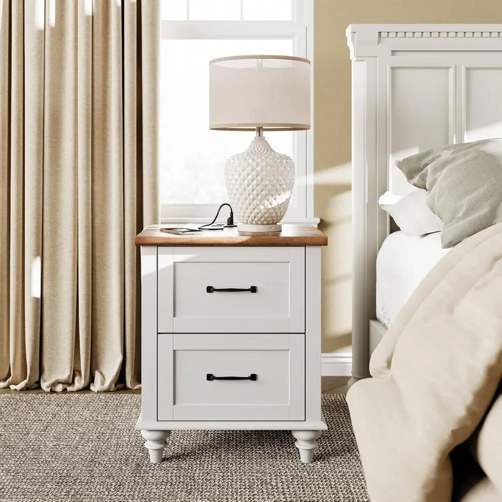 Nightstand with Charging Station,20 Inch Night Stand with 2 Drawers