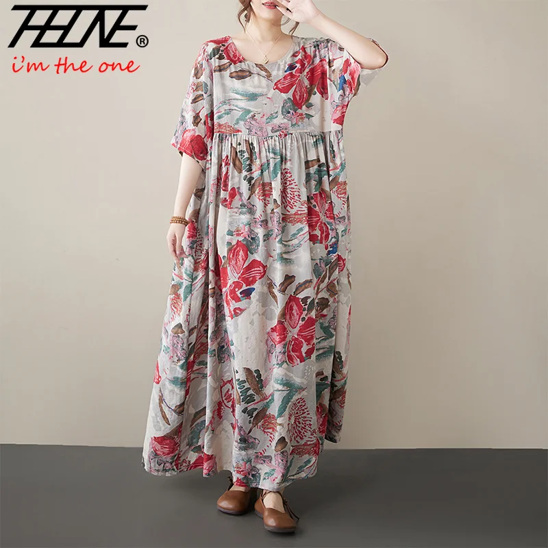 Plus Size Dress for Women Summer Floral Casual Beach Style allentato Vintage Vestidos Para Mujer Para Mujer Robe abiti oversize