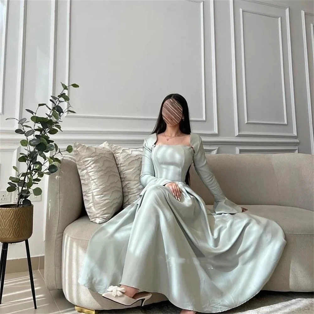 Romantic Square Collar Ball Dress Saudi Arabia Prom Jersey Ruffles Formal Evening A-line Square Neck Bespoke Occasion Gown