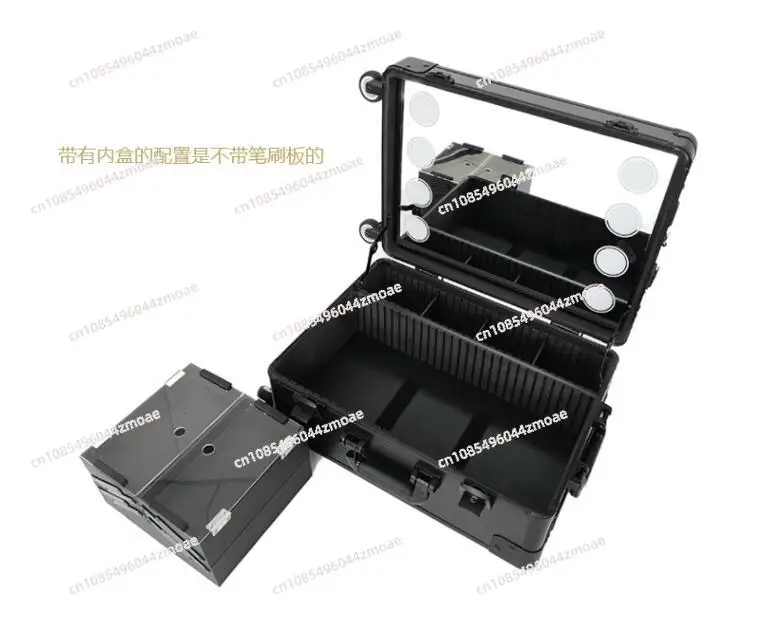 Aluminum Frame Cosmetic Case With Lamp Mirror Professional Makeup Artist Beauty Tool Box Portable