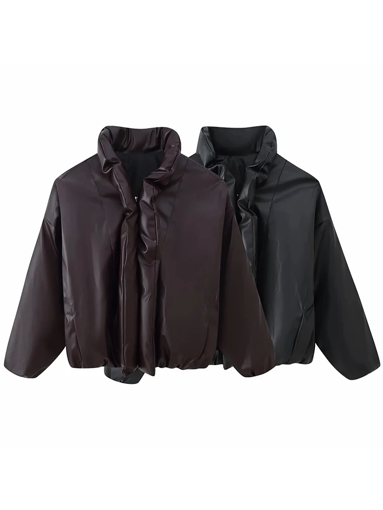 

Autumn Winter Ladies Outwear Women New Vintage Leather Jackets With Pockets Women's Stylish Full Sleeves Turn-down Collar Coats