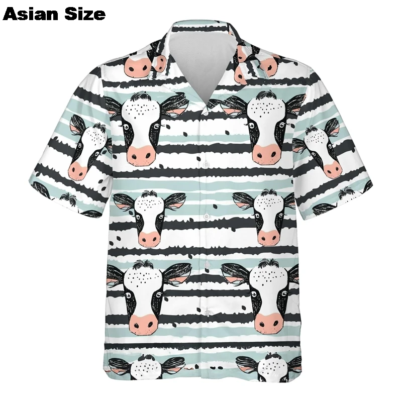 Dairy Cow Skin 3D Female Lapel Blouse Funny Animal Beach Shirt 2025 Casual Women Button Clothes Ox Short Sleeve Bull Unisex Tops