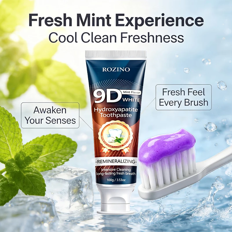 9D Whitening Toothpaste for Deep Cleaning and Brightening Your Smile, Purple Hydroxyapatite Formula – European-Style Fresh Mint Breath, Gentle Care for Gums, Travel Size 100G/3.52Oz, Ideal Oral Care Gift for Both Men and Women, Suitable for Daily Use