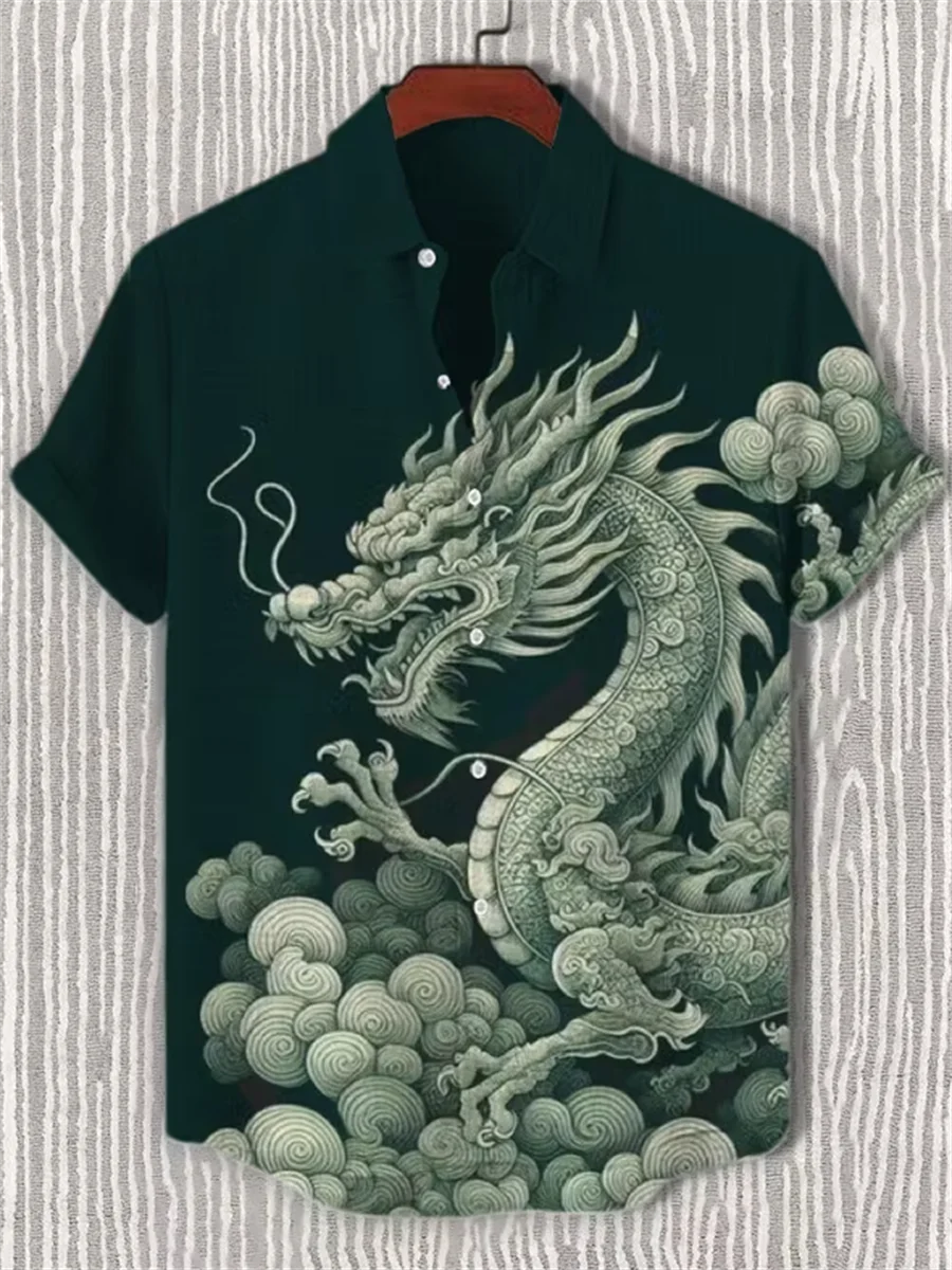 

Hawaiian style men's short sleeved linen shirt, button design, digital printing, casual and comfortable, fashionable dressing